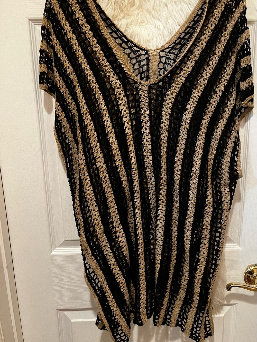 Striped Crochet Knit Tunic - Black & Tan
